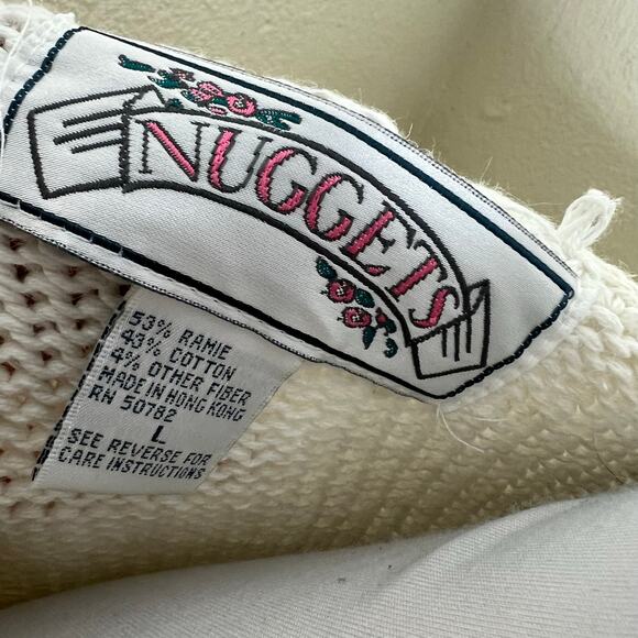 90s Nuggets Grandma Sweater Large Knitted Floral Rose Cottagecore V-Neck Vintage - Picture 6 of 8